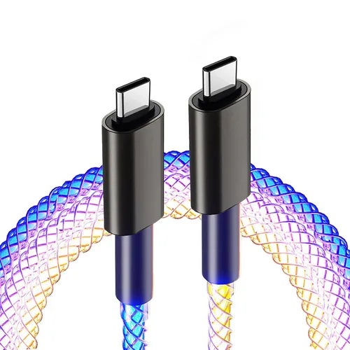 Vista 7 de MOSHOU Cable de carga USB C brillante de 3 pies, luz RGB de iluminación gradual USB C a USB C, PD de 100 W, cable de carga LED rápida para Samsung