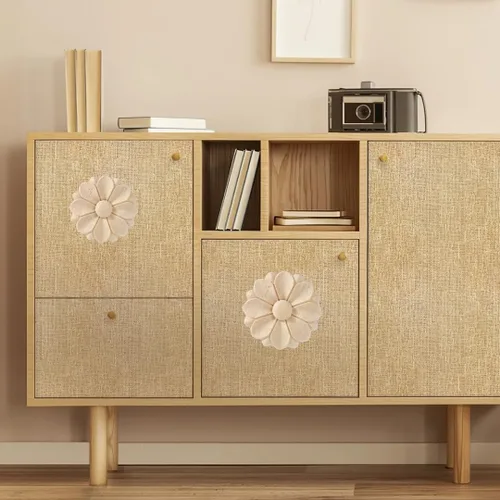 Vista 5 de 5 piezas redondas de madera tallada Onlay apliques de madera tallada calcomanía sin pintar para muebles de cama, puerta y gabinete, 01