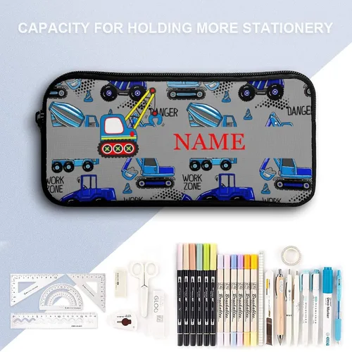Vista 4 de Mochila de automóvil de excavadora azul personalizada de 3 piezas con tu nombre, mochila escolar con texto, bolsa de libros personalizada