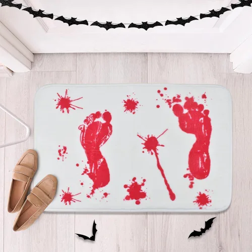 Vista 4 de Vanleonet Alfombra de baño de Halloween, huella sangrienta, huella de sangre impresa, alfombra de baño antideslizante y absorbente, decoración