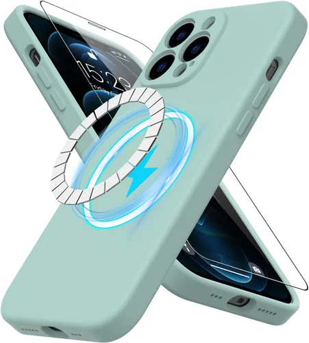 Vista 9 de DEENAKIN Funda magnética de silicona para iPhone 12 Pro con protector de pantalla, compatible con MagSafe, protección de cámara, funda protectora