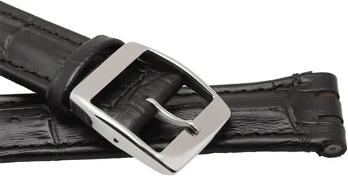 Vista 6 de Correa de reloj de hebilla de acero inoxidable de cuero de vaca de grano de cocodrilo para Swatch