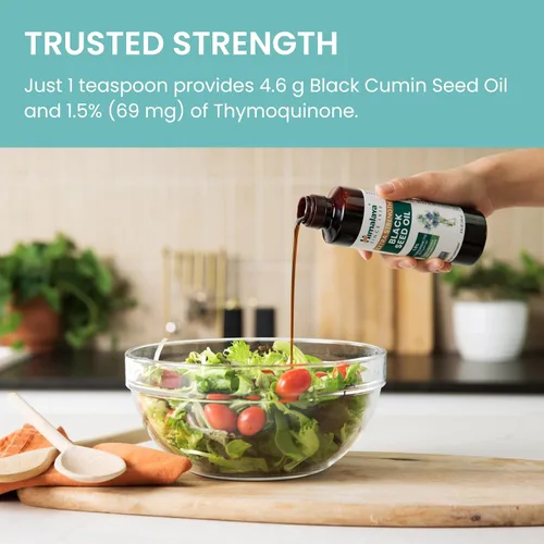 Vista 6 de Himalaya Aceite de semilla negra extra fuerte, prensado en frío y sin refinar, 1.5% de timoquinona (69 mg por TSP), 8 onzas