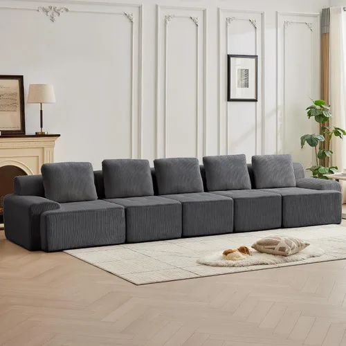 Vista 25 de Sofá modular modular con otomana móvil, sofá de asiento profundo con almohadas, cómodo sofá modular de nube para sala de estar, dormitorio y Blanco