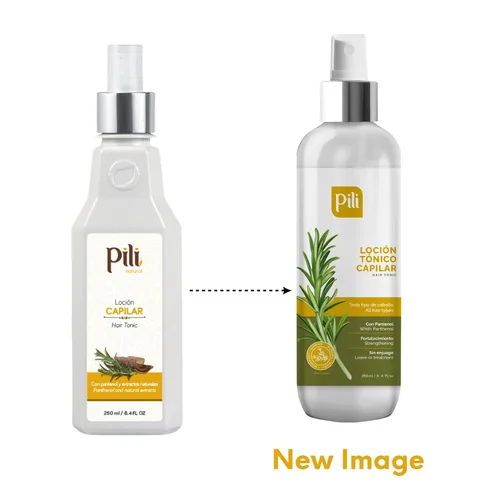 Vista 2 de Pili Natural Hair Tonic contiene extractos de pantenol, romero, quinina, árnica y caléndula que ayudan a fortalecer y nutrir los folículos pilosos