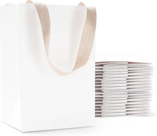 Vista 20 de Bolsas de regalo negras con asas, 10 bolsas de papel kraft de 5.25 x 3.75 x 8 pulgadas para bodas, fiestas, negocios, venta al por menor Negro