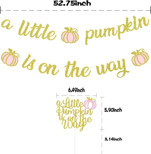 Vista 5 de Cartel dorado con purpurina de una pequeña calabaza y decoración para tartas, decoraciones de baby shower para niñas, suministros de fiesta
