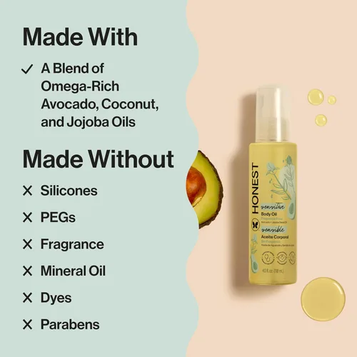 Vista 4 de The Honest Company Aceite corporal hidratante sin fragancia, nutre y calma la piel del bebé, a base de plantas, hipoalergénico, vegano, 4.0 onzas