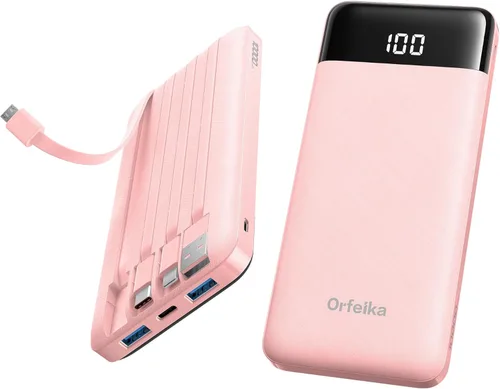 Vista 13 de Orfeika Cargador de teléfono portátil, Banco de energía portátil de 10000mAh con cables incorporados, paquete de batería esencial para viajes