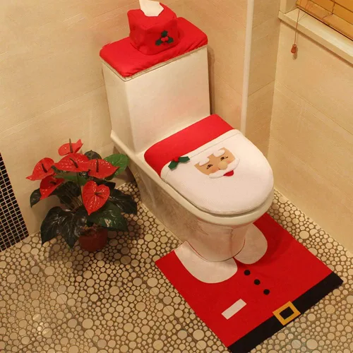 Vista 3 de Juego de decoración de baño navideño, funda de asiento de inodoro