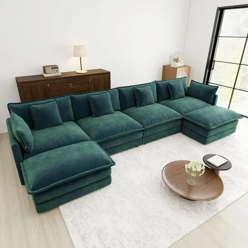 Vista 66 de Sofá Loveseat Grande en Beige y Blanco de 194.8 cm, Sofás Seccionales de 2 Plazas Grandes para Sala de Estar, Sofá Seccional Modular de Tela