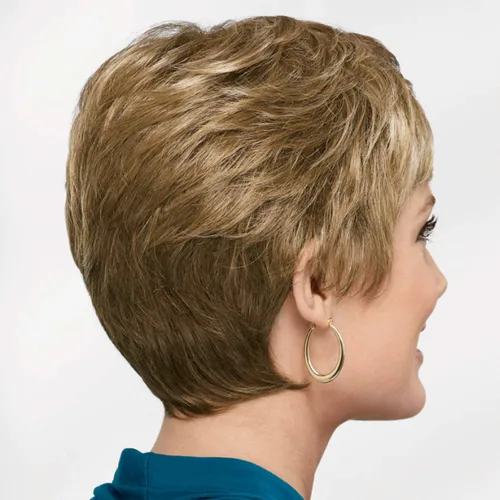 Vista 2 de Paula Young Casey WhisperLite Peluca Corta, Peluca Pixie Ultra Elegante con Capas Ordenadas y Rectas/Tonos Multitonales de Rubio, Plateado, Marrón