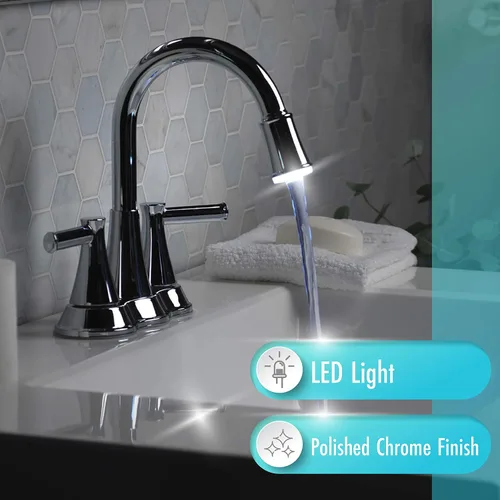 Vista 2 de Aqua Vista 22-B42CPL-CH-AV Grifo para lavabo de baño con luz LED cromado pulido