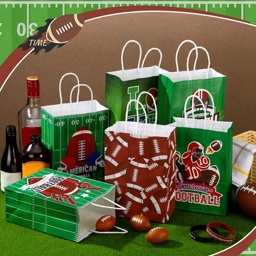 Vista 3 de Outus 24 bolsas de papel para fiesta de fútbol, regalo de fútbol, bolsas de papel con asas, pelota deportiva, bolsa de dulces para pelotas