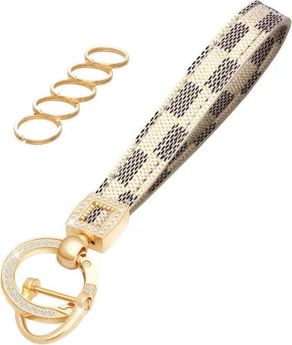 Vista 17 de Llavero de muñeca de cuero OHKYOOT, llavero de muñeca para automóvil con 5 llaveros y anillo anti-pérdida Negro