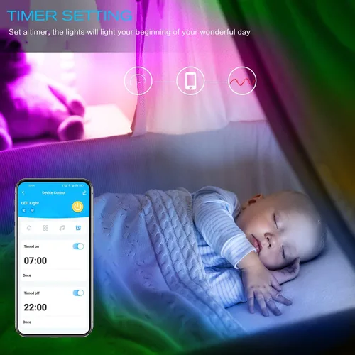 Vista 4 de DAYBETTER Kit de tiras de luz LED RGB compatible con Alexa y Google Assistant, tira de luces LED WiFi inteligentes para dormitorio, habitación