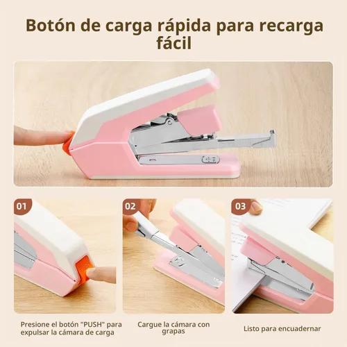 Vista 6 de Deli Engrapadora, Engrapadoras sin esfuerzo para escritorio, capacidad de 40-50 hojas resistente, un toque, sin esfuerzo, fácil de cargar, con 1500