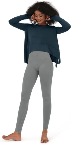 Vista 4 de ODODOS - Camisa para mujer, manga larga, tipo ombliguera, con agujero para el pulgar, deportiva, para ir al gimnasio, entrenamiento o yoga