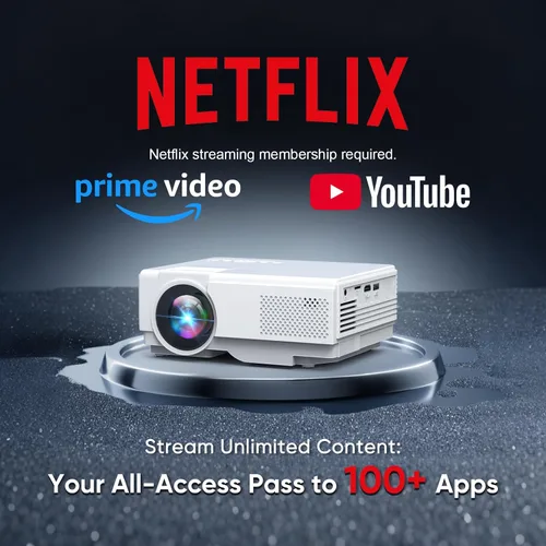 Vista 2 de 【Netflix Oficialmente】NISOO Proyector Inteligente con WiFi y Bluetooth, Mini Proyector de Películas con Aplicaciones Integradas, Proyector 1080P
