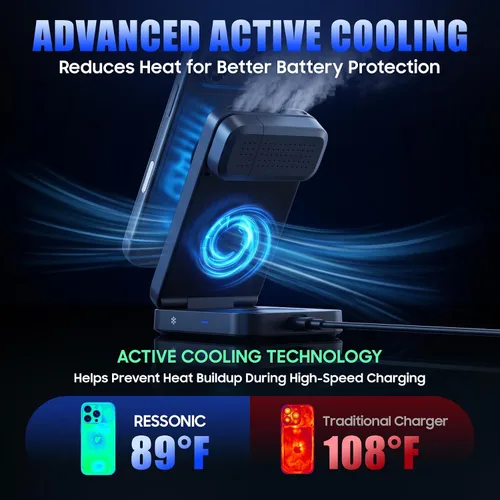 Vista 3 de 25W 3 en 1 cargador inalámbrico para iPhone y Samsung, cargador rápido