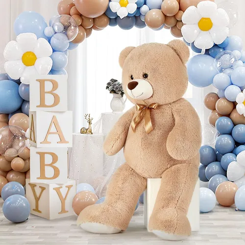 Vista 5 de MaoGoLan Oso de peluche gigante de 4 pies de crema, oso de peluche grande de 47 pulgadas, peluche suave para niños, decoraciones para Baby Shower