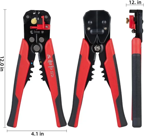 Vista 2 de Cortador de alambre autoajustable 5 en 1, herramienta multifuncional para prensado de cables, engarzado, corte, 10-24 AWG, 0.2-6.0 mm², (rojo)