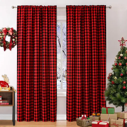 Vista 14 de WUBODTI Cortinas de filtrado de luz a cuadros beige y blanco de 63 pulgadas de largo, 2 paneles de 63 pulgadas de largo, bolsillo para barra, no se