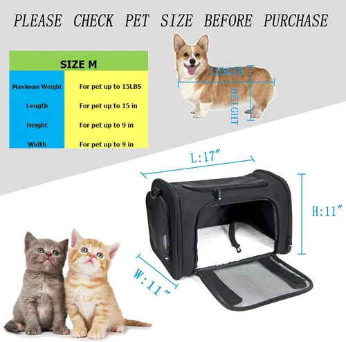 Vista 4 de Transportador de lados suaves para perros y gatos pequeños y medianos, aprobado por la aerolínea TSA, plegable, para mascotas, color negro