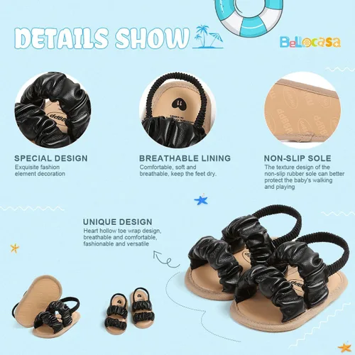 Vista 5 de Sandalias de verano para bebés y niñas, zapatos de vestir de princesa para boda, suela suave, zapatos de bebé para niña recién nacida