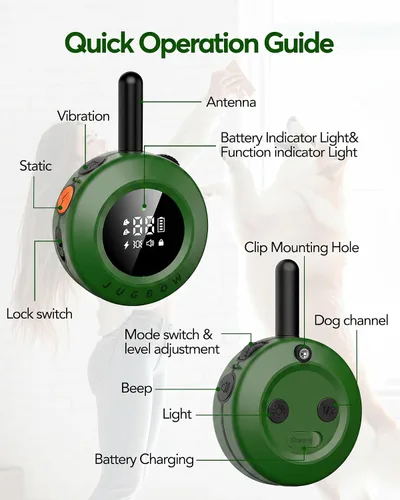 Vista 10 de Collar de choque para perro, collar de entrenamiento para perros de 3/4 millas con control remoto, color verde