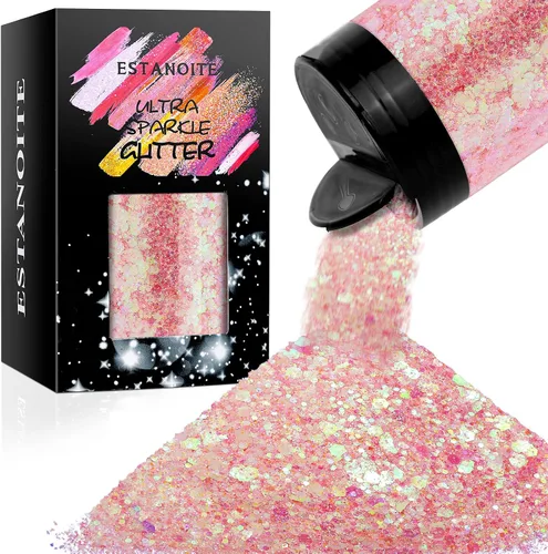 Vista 12 de Estanoite - Brillantina holográfica gruesa, 160G/5.64OZ, brillantina artesanal para resina, purpurina metálica iridiscente, lentejuelas gruesas