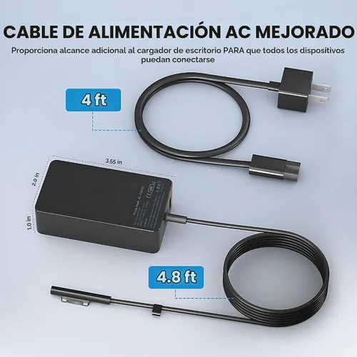 Vista 6 de YURCIPWE Cargador Surface Pro de 65 W, Surface Laptop Charger compatible con Microsoft Surface Pro 11/10/9/8/7+/7/6/5/4/X, Surface Laptop 7/6/5/4
