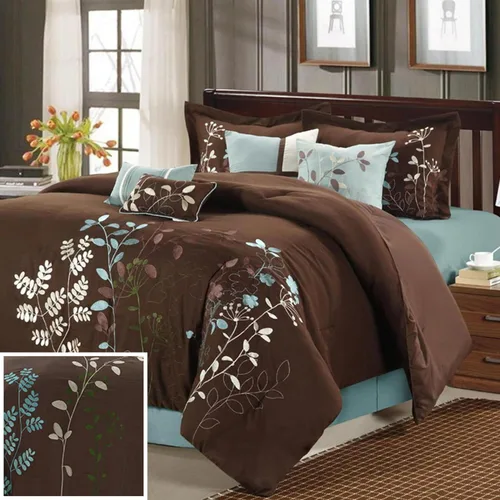 Vista 13 de Chic Home Bliss Garden - Juego de edredón bordado de 8 piezas, tamaño Queen, color marrón