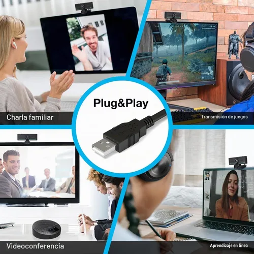 Vista 5 de Gsou - Cámara web 1080P con micrófono para escritorio, corrección automática de luz, cubierta de privacidad, cámara web de computadora, conexión