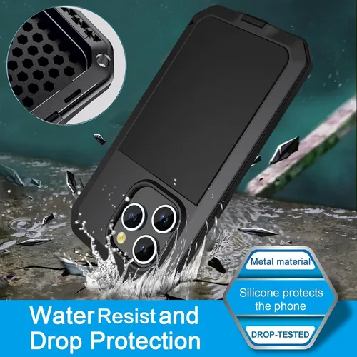 Vista 7 de Funda para iPhone 12 Pro Max, funda protectora de cuerpo completo 360, resistente, a prueba de golpes, funda de metal de aluminio con protector