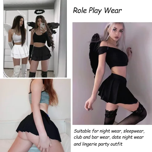 Vista 4 de Avidlove - Minifalda plisada con pliegues sólidos para mujer