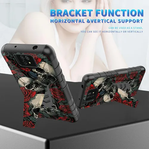 Vista 261 de Funda para AT&T Maestro Max 2021/Cricket Ovation 2 con protector de pantalla de vidrio templado, funda resistente con función atril integrada