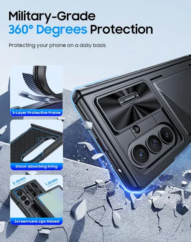 Vista 7 de Funda para Samsung Galaxy Z Fold 7 con tarjetero con bloqueo RFID, cubierta de lente deslizante integrada y protección de bisagra y protector