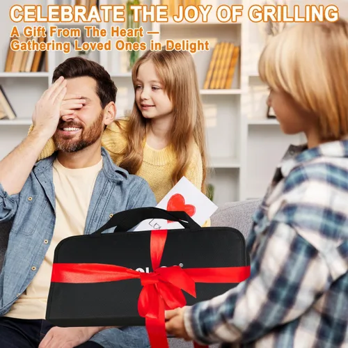 Vista 2 de POLIGO 28 accesorios para asar en bolsa con inyector de carne, garras de barbacoa, esteras, termómetro para ahumador, juego de utensilios de Negro