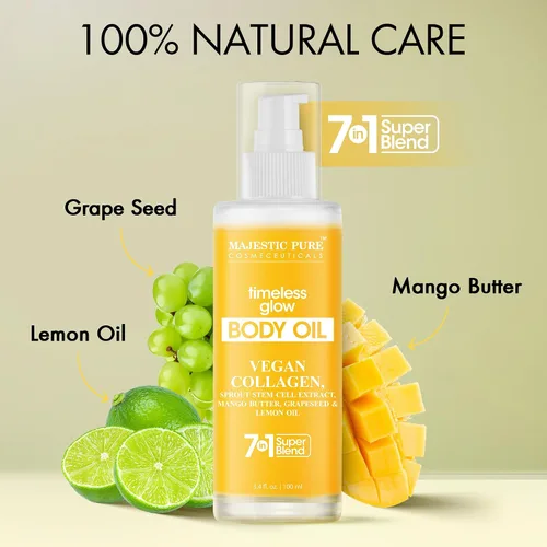 Vista 3 de Majestic Pure Aceite corporal Timeless Glow - Colágeno vegano 100% puro y natural con semilla de uva, jojoba, aceite de limón, aceites corporales