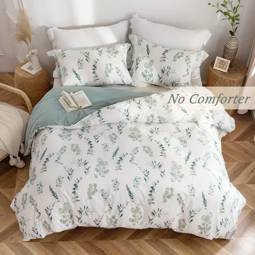 Vista 7 de Mildly - Funda de edredón tamaño individual - Juego de funda de edredón reversible floral de color verde salvia 100% algodón lavado, 2 piezas
