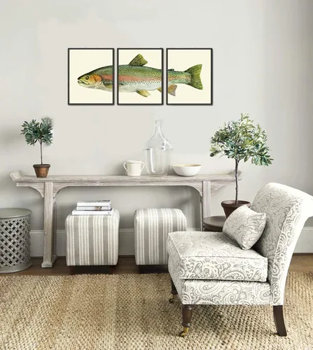 Vista 5 de Rainbow Trout Fish Fishing Gift Wall Art Prints set of 3 Prints 8x10 - Unframed - Beautiful River lake Nature Home Room Decor Decoration LoveThePrint
