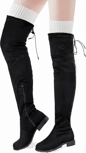 Vista 2 de Pcavin Calcetines altos hasta el muslo para mujer, calcetines de punto trenzado por encima de la rodilla, calentadores de piernas largos y cálidos