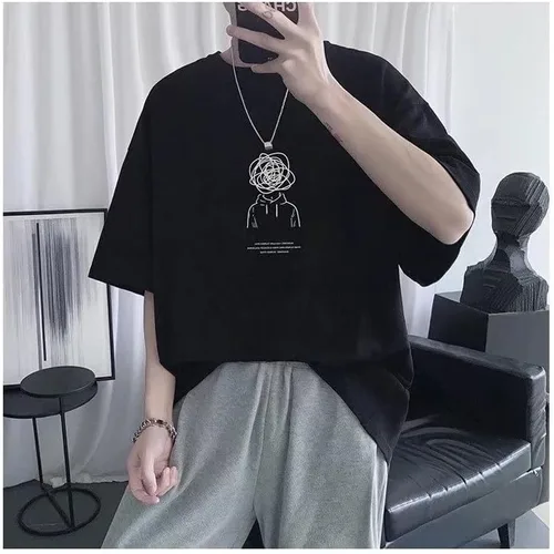 Vista 4 de CYee Camiseta de gran tamaño con estampado de dibujos animados Y2K para hombre, sudadera de verano holgada Indie Grunge Harajuku Alt Streetwear