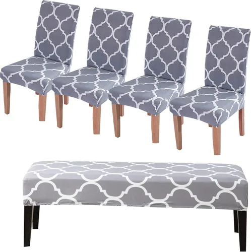 Vista 9 de CRFATOP 4 Piezas de Fundas Elásticas para Silla de Comedor con Funda para Banco Fundas Impresas para Silla de Comedor Fundas para Cojín de Asiento
