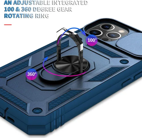 Vista 7 de Fetrim Funda para iPhone 12, Funda de teléfono con soporte de anillo de rotación para Apple iPhone 12/12 PRO - Azul