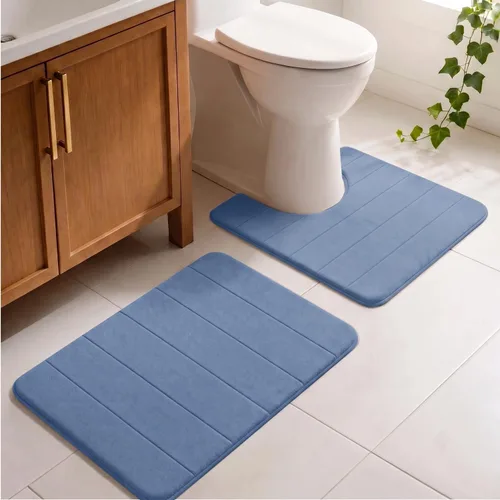 Vista 9 de Juego de 2 alfombras de baño de espuma viscoelástica, súper suaves, absorbentes, de secado rápido, alfombras de baño de espuma viscoelástica