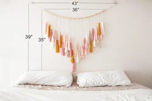 Vista 6 de Decocove Colgante de pared de macramé, colgante de pared grande de macramé con cuentas de madera, decoración de pared bohemia para dormitorio, sala