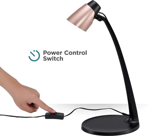 Vista 6 de PureOptics LED Lámpara de escritorio LED moderna, 3.5W, oro rosa (VLED1814-BD)