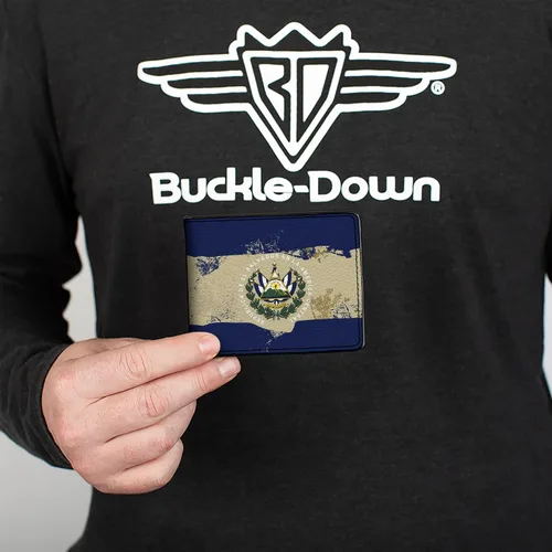 Vista 3 de Buckle-Down Billetera para hombre, plegable, pintura envejecida con la bandera de El Salvador, cuero vegano, 4.0 x 3.5 pulgadas, El Salvador